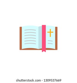 Bible Book Flat Icon. Christians Symbol Isolated On White Background. Vector Drawing.