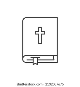 Bible book with holy cross line vector icon. Isolated linear symbol.