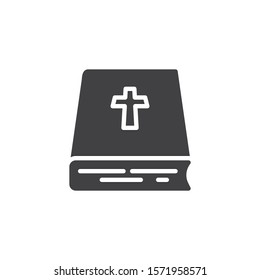 Bible book with holy cross vector icon. filled flat sign for mobile concept and web design. Holy bible glyph icon. Symbol, logo illustration. Vector graphics