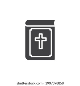 Bible book  with holy cross vector icon. filled flat sign for mobile concept and web design. Holy bible book glyph icon. Symbol, logo illustration. Vector graphics