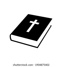 Bible book icon. Christian cross icon. Black religion book. Vector illustration. Christian church book