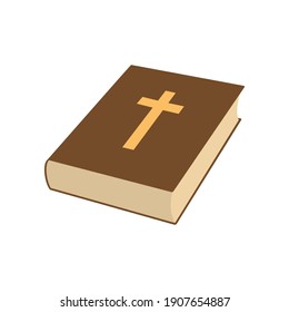 Bible book icon. Christian cross icon. Religion book icon. Vector illustration. Christian church book