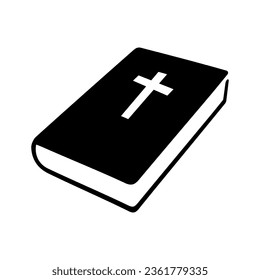 Bible book icon. Christian cross icon. Black religion book.
