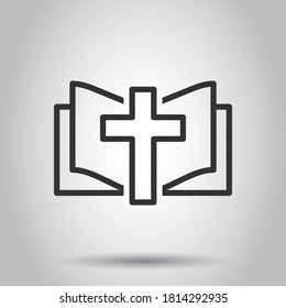 Bible book icon in flat style. Church faith vector illustration on white isolated background. Spirituality business concept.