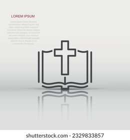 Bible book icon in flat style. Church faith vector illustration on white isolated background. Spirituality business concept.