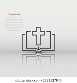 Bible book icon in flat style. Church faith vector illustration on white isolated background. Spirituality business concept.