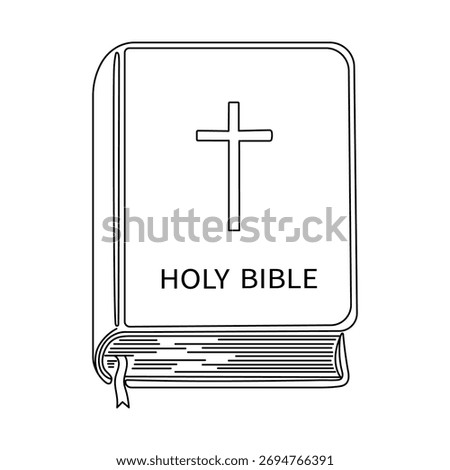 Bible book line drawn Editable stroke. Hand drawn simple holy bible book illustration. Book doodle. Religious illustration.