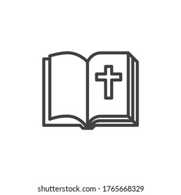 Bible book line icon. linear style sign for mobile concept and web design. Open book page with holy cross outline vector icon. Symbol, logo illustration. Vector graphics