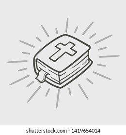 Bible Book Religion Traditional Doodle Icons Sketch Hand Made Design Vector 