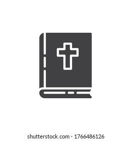 Bible book vector icon. filled flat sign for mobile concept and web design. Book with holy cross glyph icon. Symbol, logo illustration. Vector graphics