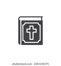 Bible book vector icon. filled flat sign for mobile concept and web design. Book with cross glyph icon. Symbol, logo illustration. Vector graphics