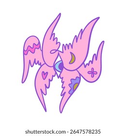 Bíblia cartoon rosa preciso anjo desenhado à mão doodle ilustração psicodélica com muitos olhos clipart isolado no fundo branco. Perfeito para impressão de tatuagem, adesivo ou camiseta e muito mais. Não tenha medo