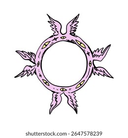 Bíblia cartoon rosa preciso anjo desenhado à mão doodle ilustração psicodélica com muitos olhos clipart isolado no fundo branco. Perfeito para impressão de tatuagem, adesivo ou camiseta e muito mais. Não tenha medo