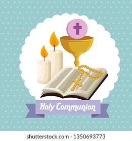 bible with chalice and host to first communion