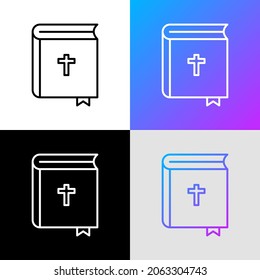 Bible with christian cross. Thin line icon. Religion. Modern vector illustration.