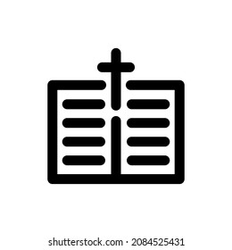 Bible church logo. Religion icon. Christian symbol. Vector illustration. Book with cross