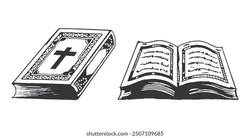 bible clipart, holy bible sketch, book clipart, hand drawn illustration for religion and church