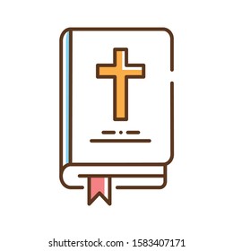 Bible color line icon. The account of God's action in the world, and his purpose with all creation. Pictogram for web page, mobile app, promo. UI UX GUI design element. Editable stroke.