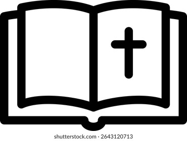 Bible with Cross in Black and White Line Style