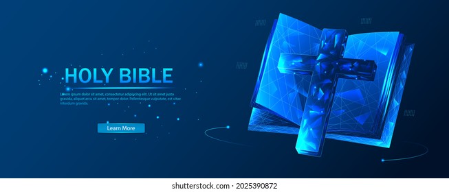 A Bible With A Cross. Christianity, A Symbol Of A Religion, An Illustration Or A Background. The Holy Bible, The Holy Holy Book, The Concept Of The Word Of God.