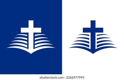 Bible and cross logo in shades of blue. It is suitable for logos of churches, organizations, movements, communities, and others.