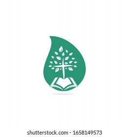 Bible Cross Tree Church drop shape concept Logo Design.	
