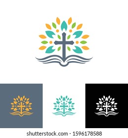 Bible Cross Tree Church Logo 