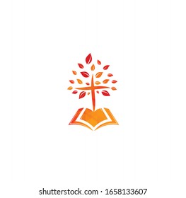 Bible Cross Tree Church Logo Design. Bible church logo	