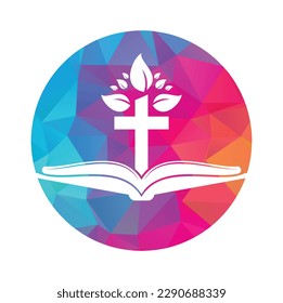 Diseño del logotipo del árbol cruzado de la biblia. Diseño de plantillas de vectores cruzados de árboles de iglesias cristianas.