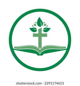 Bible Cross Tree Logo Design. Christian Church Tree Cross Vector Template Design.