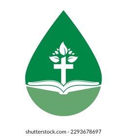 Bible Cross Tree Logo Design. Christian Church Tree Cross Vector Template Design.