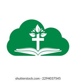 Diseño del logotipo del árbol cruzado de la biblia. Diseño de plantillas de vectores cruzados de árboles de iglesias cristianas.