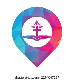 Bible Cross Tree Logo Design. Christian Church Tree Cross Vector Template Design.