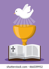 bible dove cup gold religion icon. First communion concept. Flat and Colorfull illustration. Vector graphic