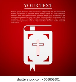 Bible flat icon on red background. Vector Illustration