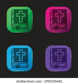 Bible four color glass button icon