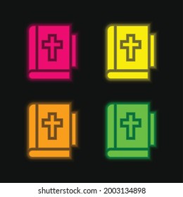 Bible four color glowing neon vector icon