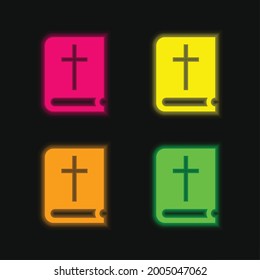 Bible four color glowing neon vector icon