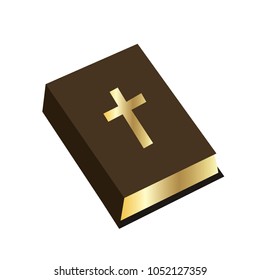 Bible. With Golden Cross. Isometric. Vector