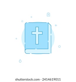 Bible, holy scripture vector icon. Flat illustration. Filled line style. Blue monochrome design. Editable stroke. Adjust line weight.