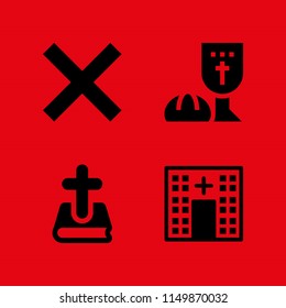 bible icon. 4 bible set with last supper, catholic and cross vector icons for web and mobile app
