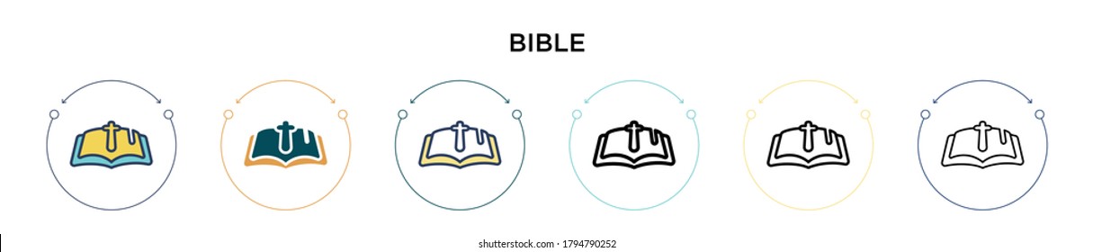 Bible icon in filled, thin line, outline and stroke style. Vector illustration of two colored and black bible vector icons designs can be used for mobile, ui, web