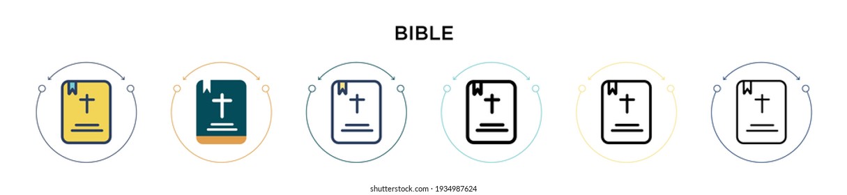 Bibelsymbol in voller, dünner Linie, Umriss- und Strichform. Vektorgrafik von zwei farbigen und schwarzen bibelbaren Vektorgrafik-Designs kann für mobile, i, web-basierte