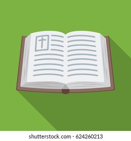 Bible icon in flat style isolated on green background. Religion symbol stock vector illustration.