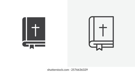 Bible icon set in black flat solid and outlined style.