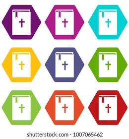 Bible icon set many color hexahedron isolated on white vector illustration