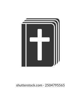 The Bible icon in silhouette. Closed book with a cross on cover in a graphic style. Pictogram for web design, mobile app, logo template. Faith, religion, church concept. Isolated vector illustration