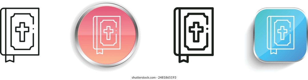 icono de la biblia. Diseño delgado de estilo lineal, regular y de Botón aislado sobre fondo blanco
