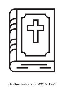 Bible Icon Vector In A Thin Line Style. Holy Book Simple Illustration. Tombstone, Crypt Sign.The Symbol Of The Funeral Home. 