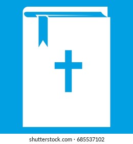 Bible icon white isolated on blue background vector illustration